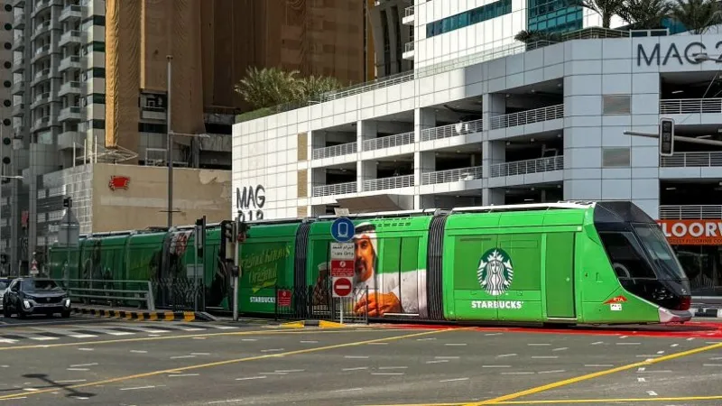 Starbucks Transforms Dubai Marina with Bold Green Tram Advertising Campaign