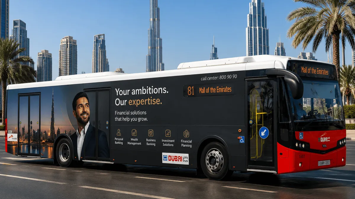 How does bus advertising support financial services brands? 