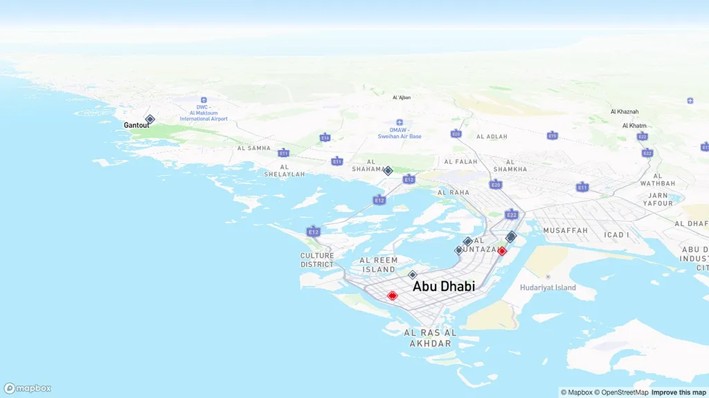 Map of Abu Dhabi showing key bridge banner locations