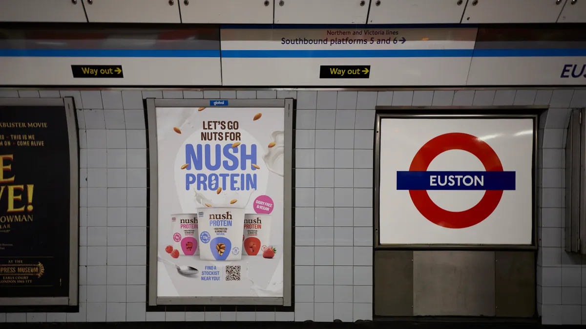4 Sheet Poster for NUSH Foods at Euston Tube Station - London Underground Advertising