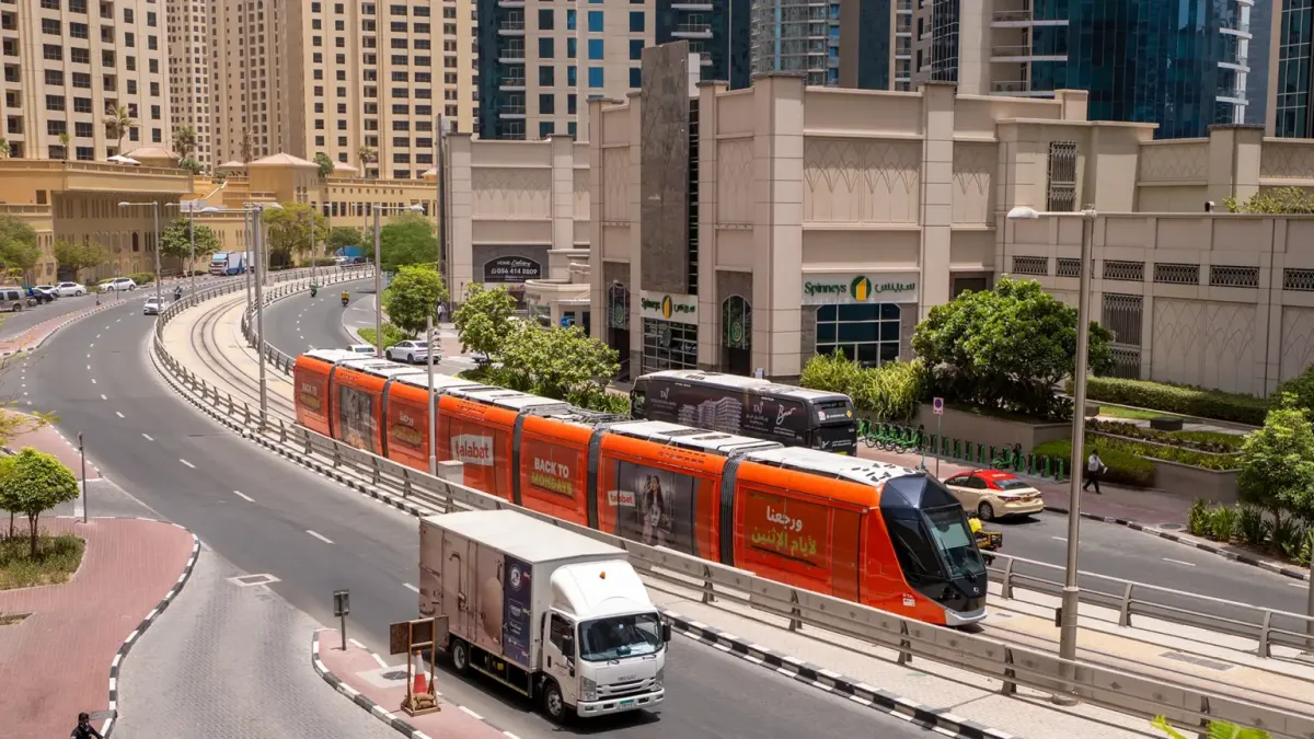 Talabat using tram wraps in Dubai