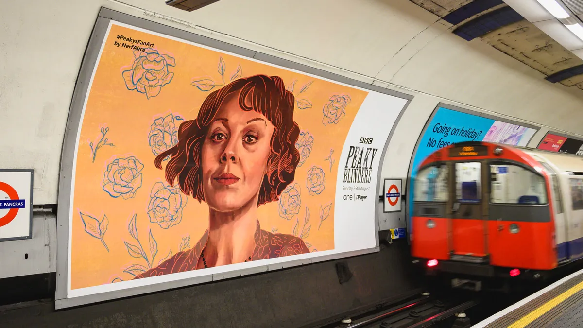 Polly Gray from the Peaky Blinders on 48 Sheet London Underground Cross Track Advert - London Underground Advertising