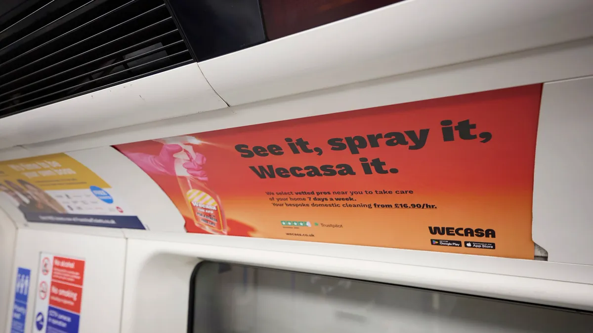 Wecasa tube car panel advert inside a Victoria line train