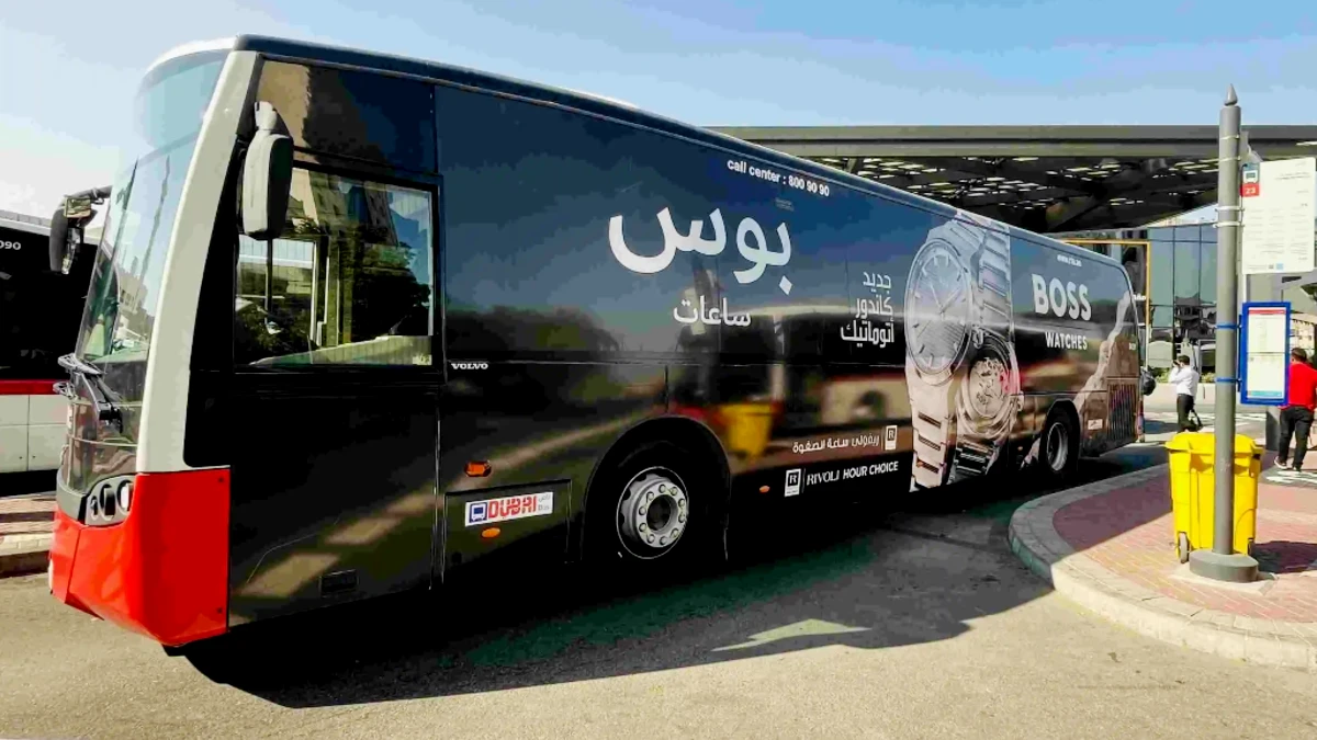 Dubai RTA Bus with BOSS Watches Full Wrap Branding - Dubai Bus Advertising