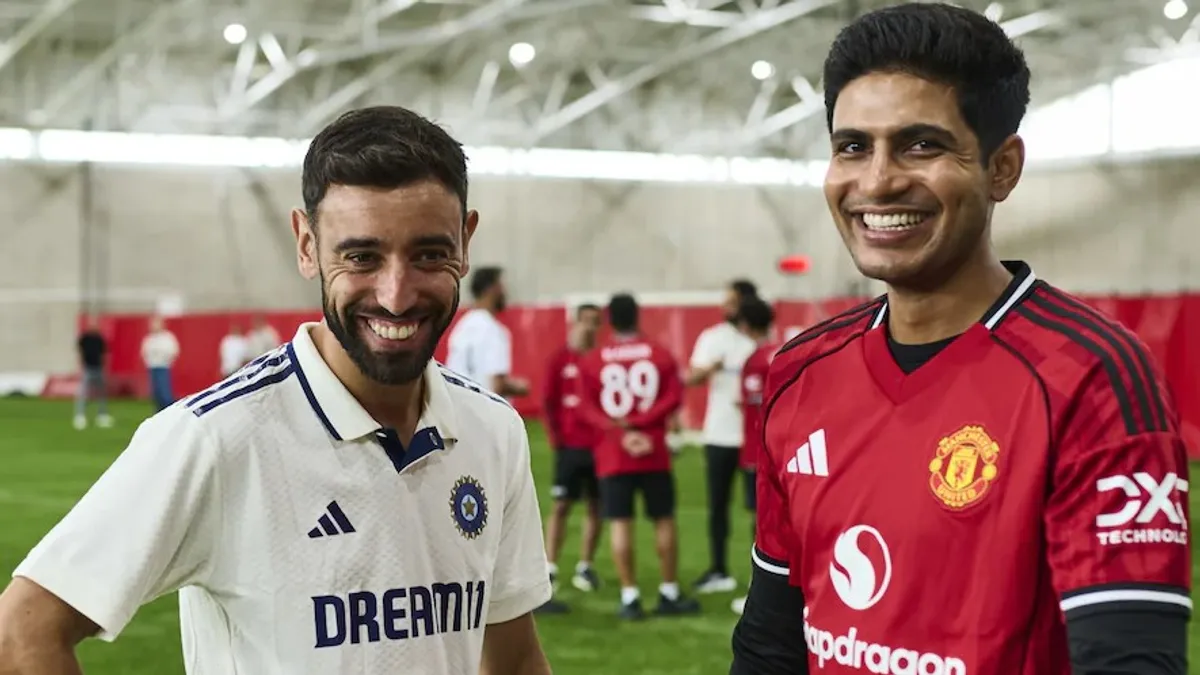 Bruno Fernandez from Manchester United with Shubman Gill Indian Cricket Test Captain - World Sports Advertising