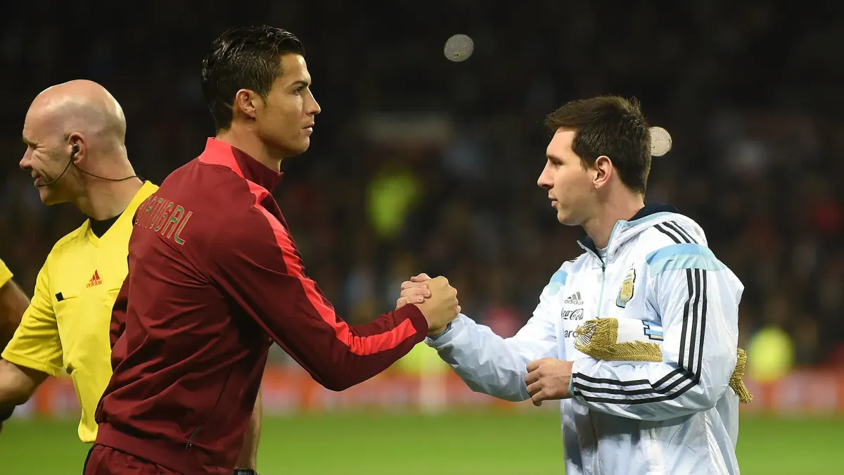 Cristiano Ronaldo and Lionel Messi Shake Hands - Portugal vs Argentina
