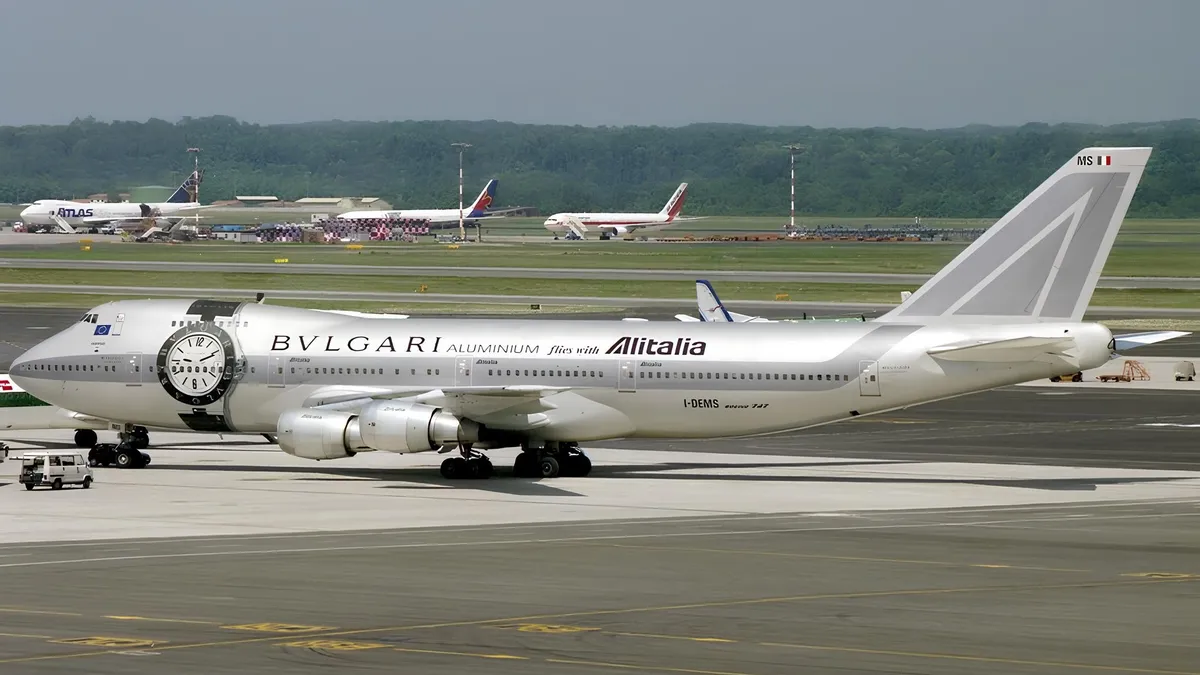 BVLGARI x Alitalia Full Wrap Airplane Advertising - Gulf Airport Advertising