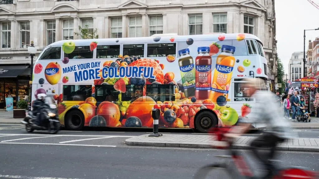 Bus wrap advertising on new Routemaster bus in London