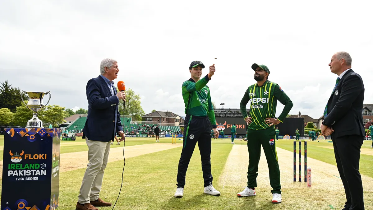 Babar Azam Stands for the Toss | Ireland vs Pakistan - Floki Advertises on the Trophy Stand - World Sports Advertising