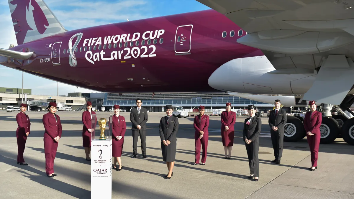 FIFA World Cup x Qatar Airways Full Wrap Aeroplane Advertising - Gulf Airport Advertising