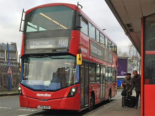 London Bus on Route 140 Heathrow to Harrow