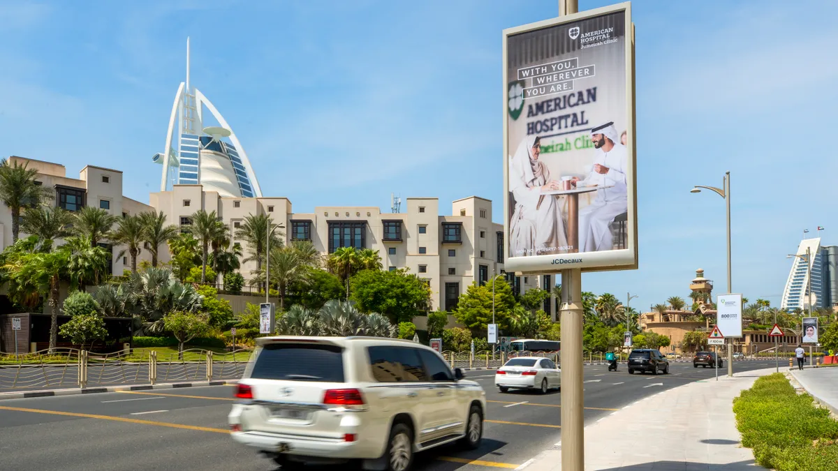 American Hospital Lamppost near Burj Al Arab - OOH Advertising UAE